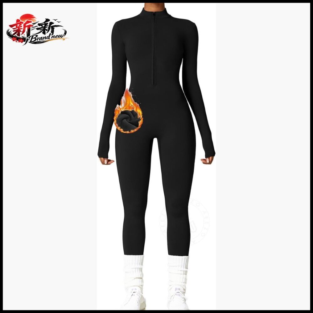 Nylon & Spandex Long Sleeve Workout Jumpsuit with Tummy Control